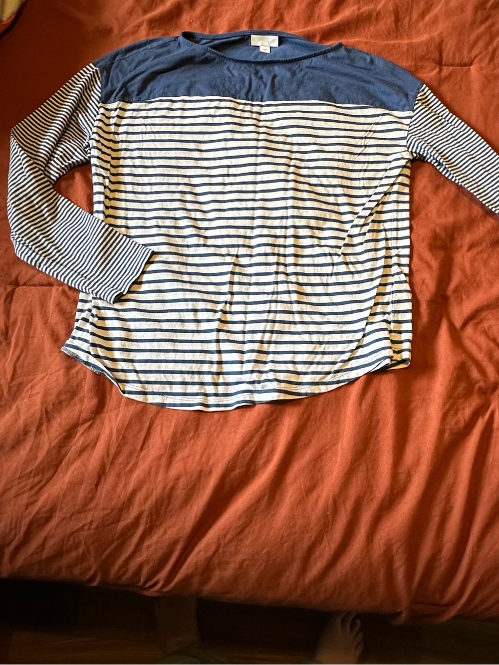 J. Jill Blue Crewneck Striped Tee, Longsleeve, M